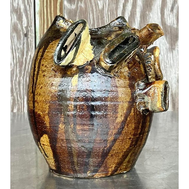 Ceramic Vintage Boho Original Studio Pottery Drip Glaze Vase For Sale - Image 7 of 12