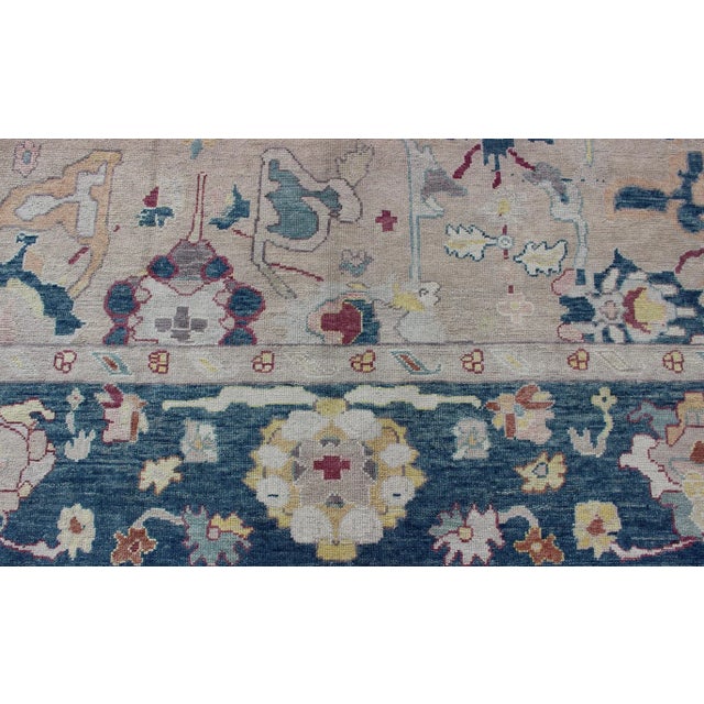 All-Over Design Royal Blue and Gray With Hints of Red Turkish Oushak Rug For Sale - Image 9 of 12