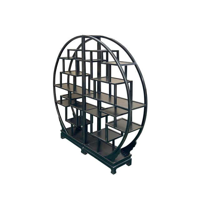 Chinese Chinese Black Round Shape Display Curio Cabinet Room Divider For Sale - Image 3 of 9