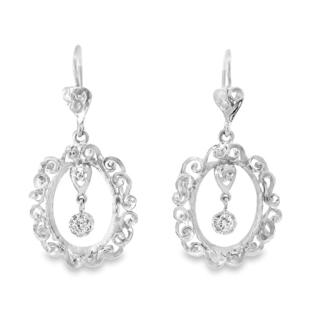 14K White Gold Diamond Drop Earrings These elegant Estate 14K White Gold Diamond Drop Earrings combine classic beauty with...
