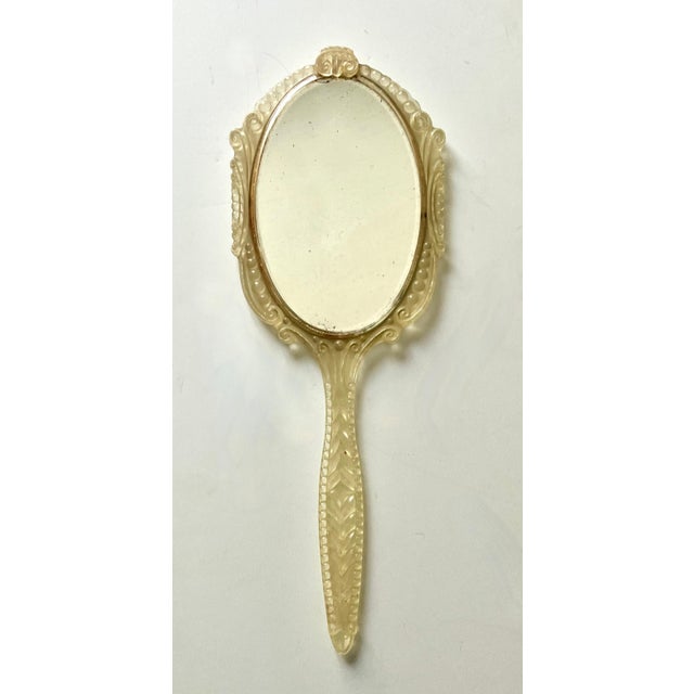 Glass Hand Mirror with Ornate Plastic Frame & Cut Velvet Decorative Backing For Sale - Image 7 of 7