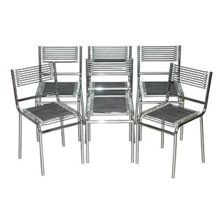 Chrome and Elastic Cord Dining Chairs by René Herbst for Sandows, Set of 6 For Sale