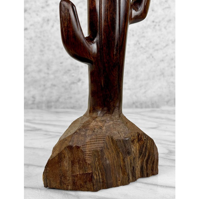 Brown Vintage Southwestern Carved Wood Bird & Cactus Sculpture For Sale - Image 8 of 10