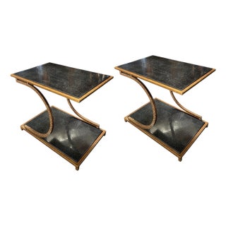 Vintage Hollywood Regency Gilt Metal and Faux Black Marble Side Tables by Maitland Smith, a Pair For Sale