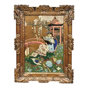 Vintage Painted Copper Metal Relief Art by a Gilles 26”x 20” Japanese Sakura