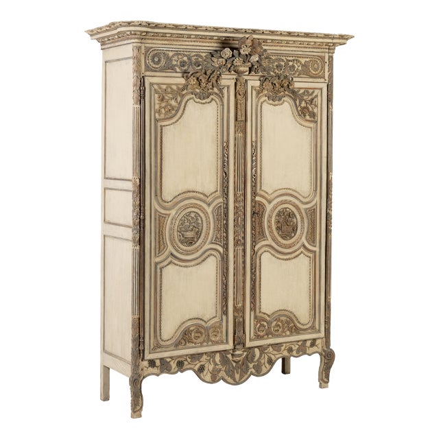 Antique French Painted Armoire in Wood, 1700s For Sale