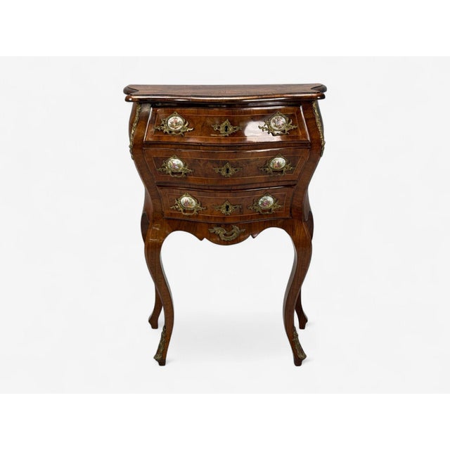 Louis XV Style, Small Bombay Chest, Walnut, Porcelain, Bronze, Austria, 19th C. For Sale - Image 4 of 15