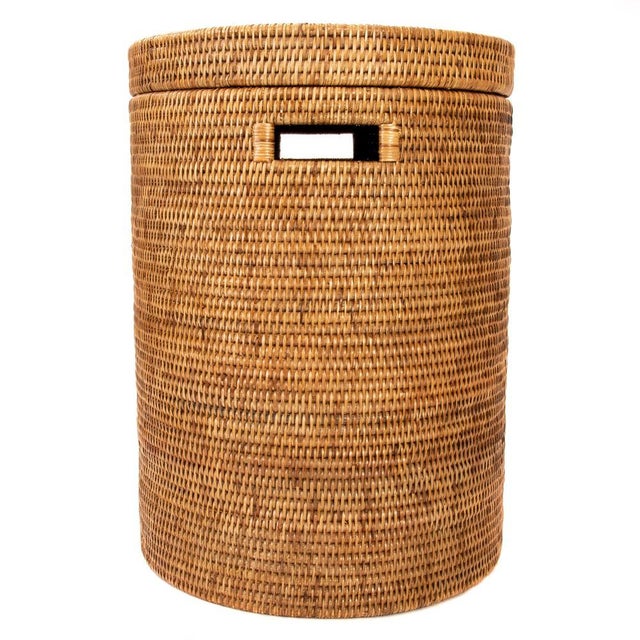 Brown Artifacts Rattan Round Hamper with Lid in Honey Brown For Sale - Image 8 of 8