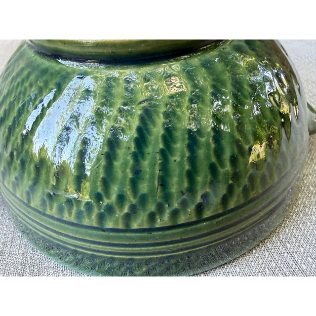 Vintage Green Glazed Ceramic Pottery Bowl With Side Handles For Sale In New York - Image 6 of 12