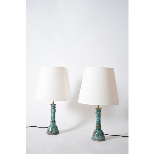 Turquoise and Brown Table Lamps, Set of 2 For Sale - Image 5 of 5