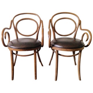 Thonet Style Bentwood Arm Chairs - A Pair For Sale