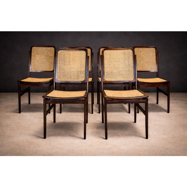 Set of 6 Chairs in Rosewood & Cane, Unknown, 1960s For Sale - Image 4 of 9