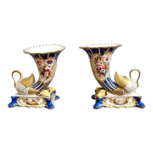 A Pair of English Porcelain Cornucopia Vases Circa 1820