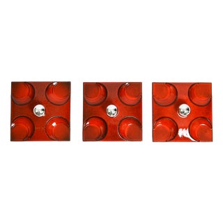 Space Age Red Ceramic Wall Lamps, 1970s, Set of 3 For Sale