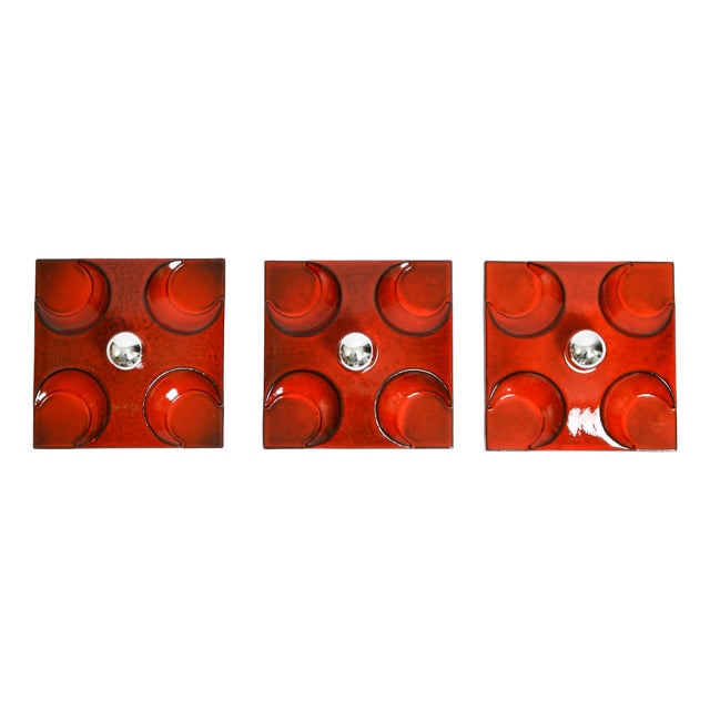 Space Age Red Ceramic Wall Lamps, 1970s, Set of 3 For Sale