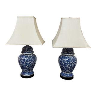 Blue & White Ginger Jar Table Lamps, Pair For Sale
