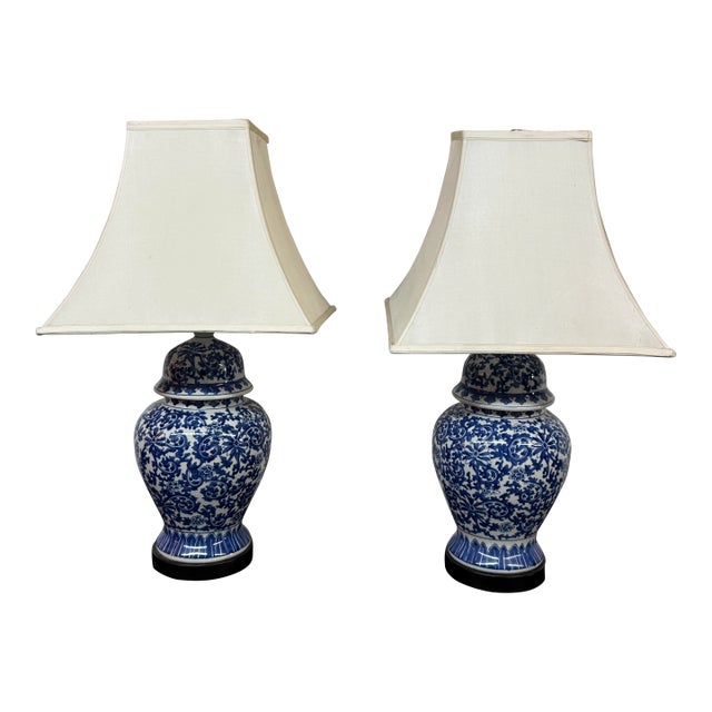 Blue & White Ginger Jar Table Lamps, Pair For Sale