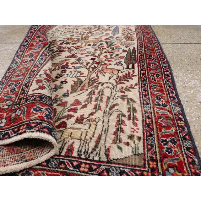 Galerie Shabab Collection Mid-20th Century Persian Tabriz Pictorial Throw Rug For Sale In New York - Image 6 of 6