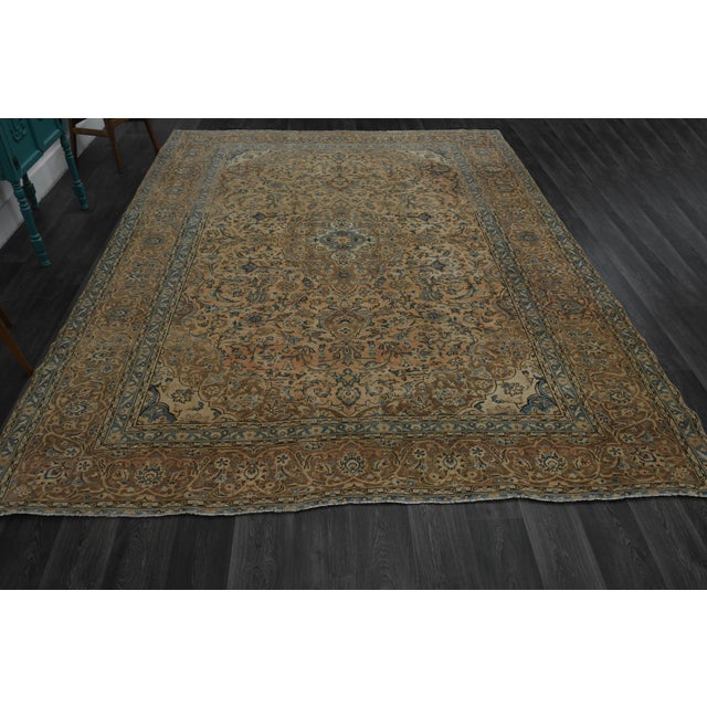 Vintage Persian Hand-Knotted rug is a semi- vintage oversize area rug.'70s Eastern region of Middle East's unique rug is...