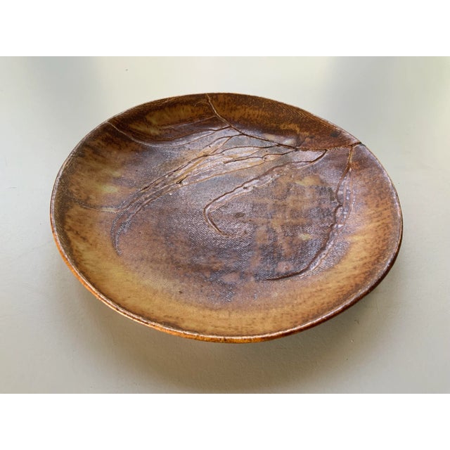 Studio Pottery Plate With Eucalpytus Leaf Embossing For Sale - Image 9 of 12