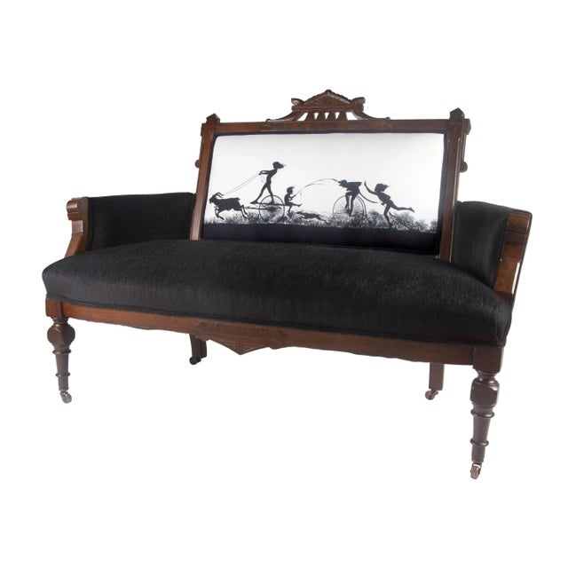 Late 19th Century Eastlake Loveseat Featuring Black and White Silhouette For Sale - Image 4 of 6