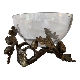 Vintage Glass Bowl on Cast Iron Faux Bois Stand For Sale