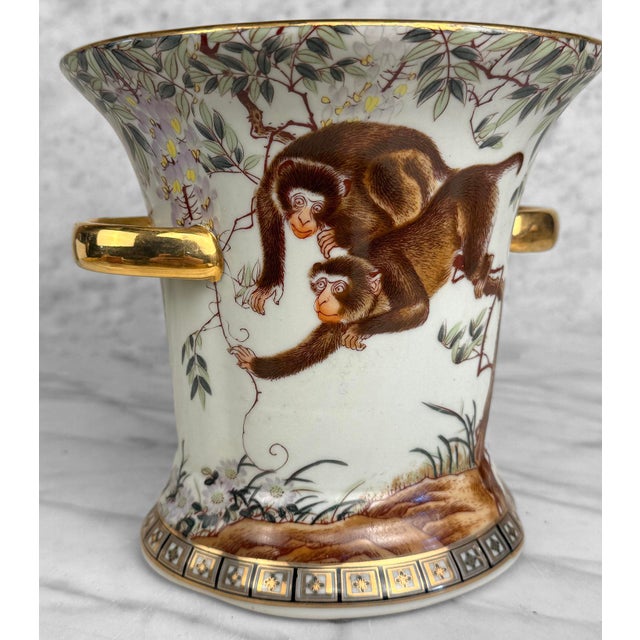 White Vintage Chinese Chinoiserie Monkey Porcelain Planter Pot For Sale - Image 8 of 11