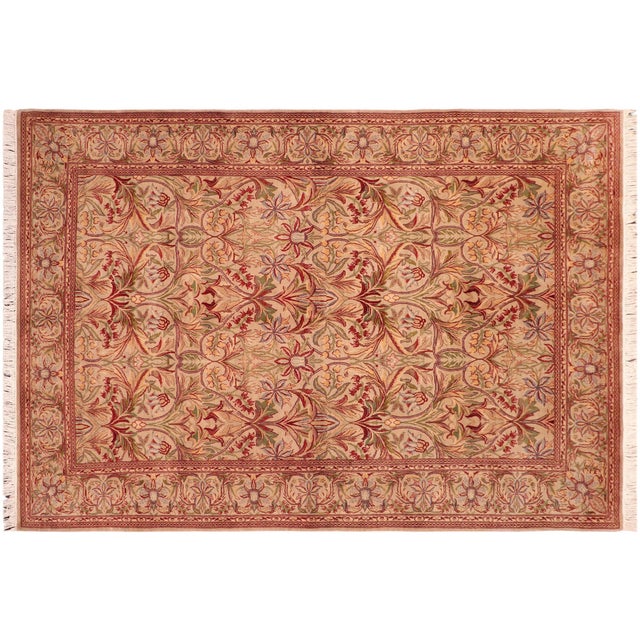 Taupe Shabby Chic 1990's Pak-Persian Taupe/Rust Wool Rug - 6'2'' X 9'1'' For Sale - Image 8 of 9