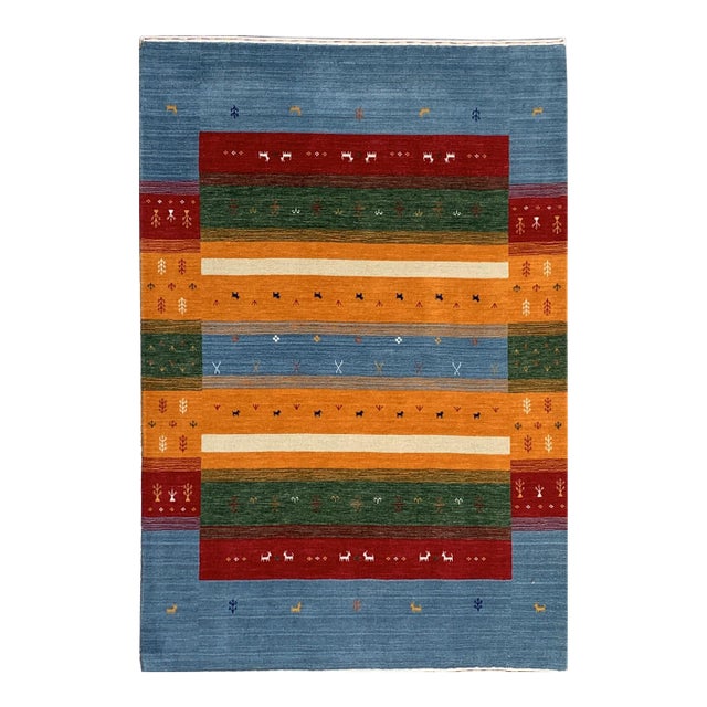 8x10 Timeless Gabbeh Multicolor Abstract Tribal Modern Handmade Wool Carpet Rug For Sale
