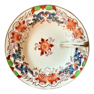 Japanese Moriyama Hand-Painted Gilt Floral Ceramic Candy Dish With Finger Loop Handle