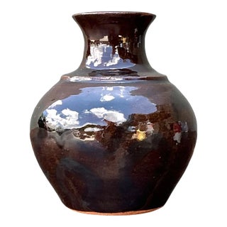 Solomon Signed Brown Ceramic Vase For Sale