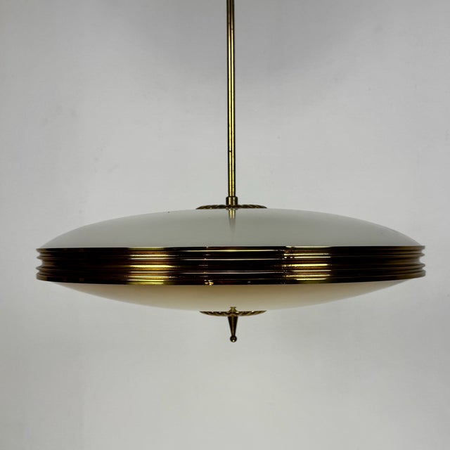 Glass Mid-Century Modern Two Tone Glass and Brass Pendant Lamp by Pietro Chiesa for Fontana Arte, Italy, 1950s For Sale - Image 7 of 10