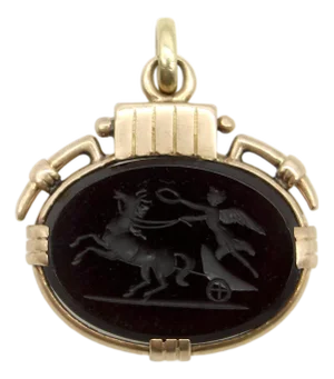 Victorian 10k Gold Onyx Intaglio Fob of Nike