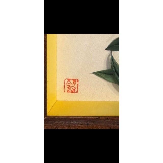 Vintage Japanese 3d Silk Ribbon Floral Shadowbox Small Wall Art Framed Yellow Lily Botanical For Sale - Image 4 of 8