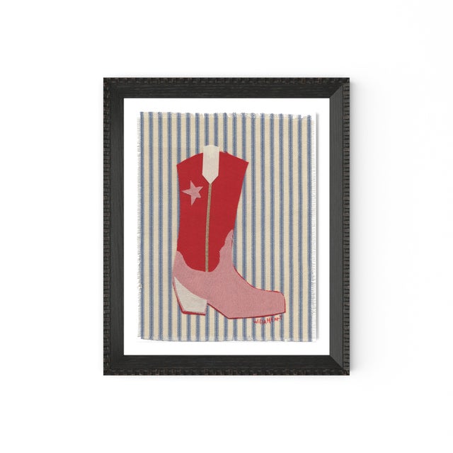 DESCRIPTION: Polly the Cowboy Boot by Willa Heart in Brimfield Black Frame, Mini Art Print This is a print of a handmade...