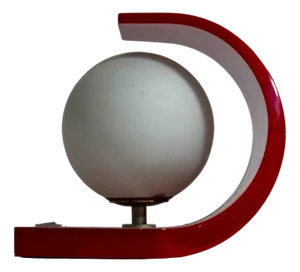 Space Age Orb Table Lamp in Red Laminate Casing, Italy, 1960s