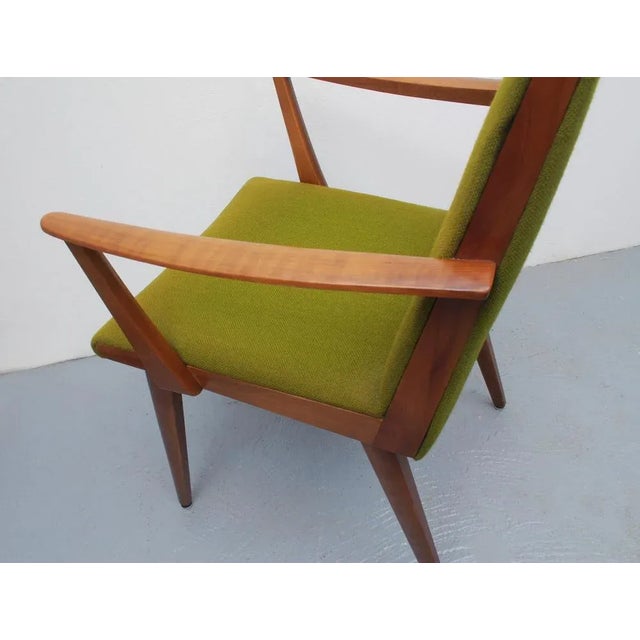 Chair with Armrests in Cherry, Green Fabric, 1955 For Sale - Image 3 of 11