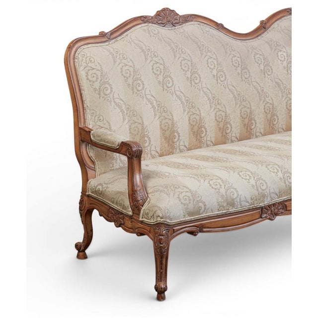 French Mid 20th Century Louis XV Style Upholstered Sofa For Sale - Image 3 of 12