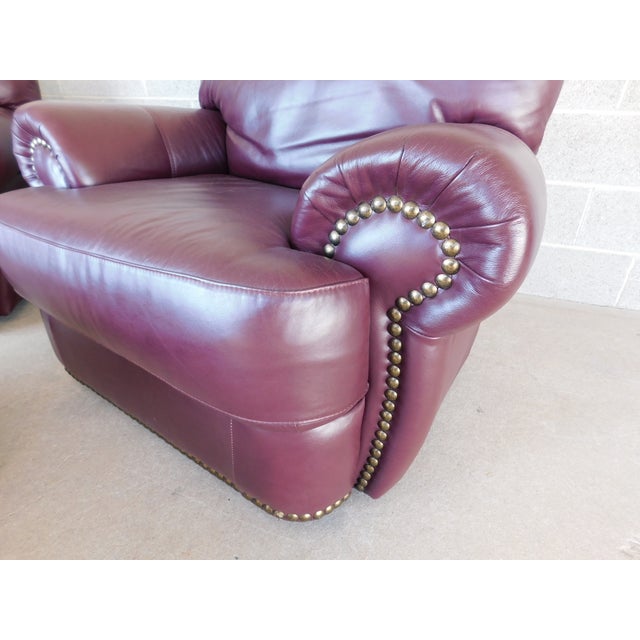 Chateau d'Ax Italian Leather Club Chairs & Ottoman For Sale - Image 4 of 11