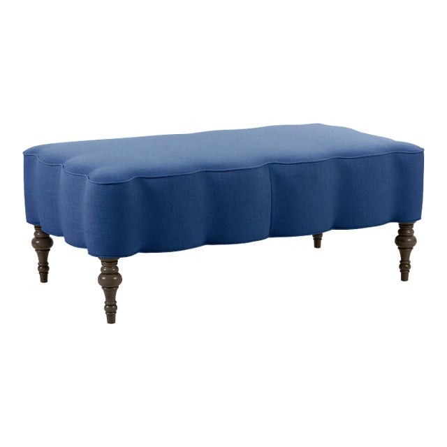 Mirasol Scalloped Ottoman, Sapphire Linen For Sale