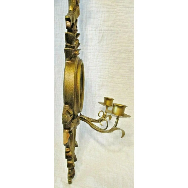 1960s Vintage Italian Giltwood Bow Top Botanical Decor Mirror Two Candle Wall Sconce For Sale - Image 9 of 11