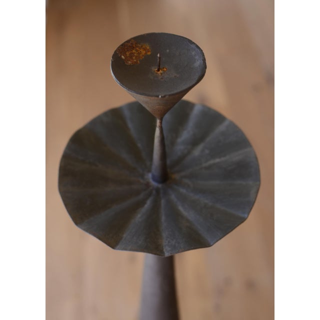 Vintage Brutalist Black Metal Cone 48" Floor Candlestick For Sale - Image 4 of 10
