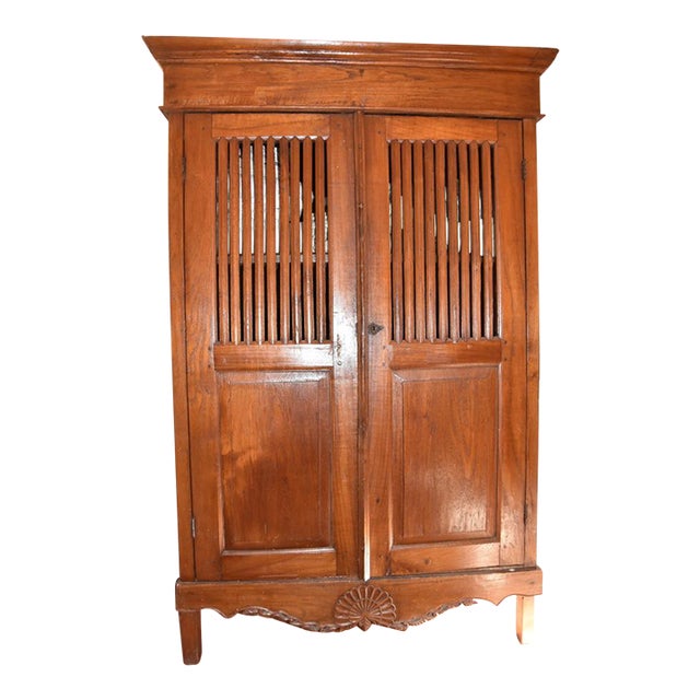 Antique Solid Wood Cabinet / Wardrobe With Slatted Doors For Sale