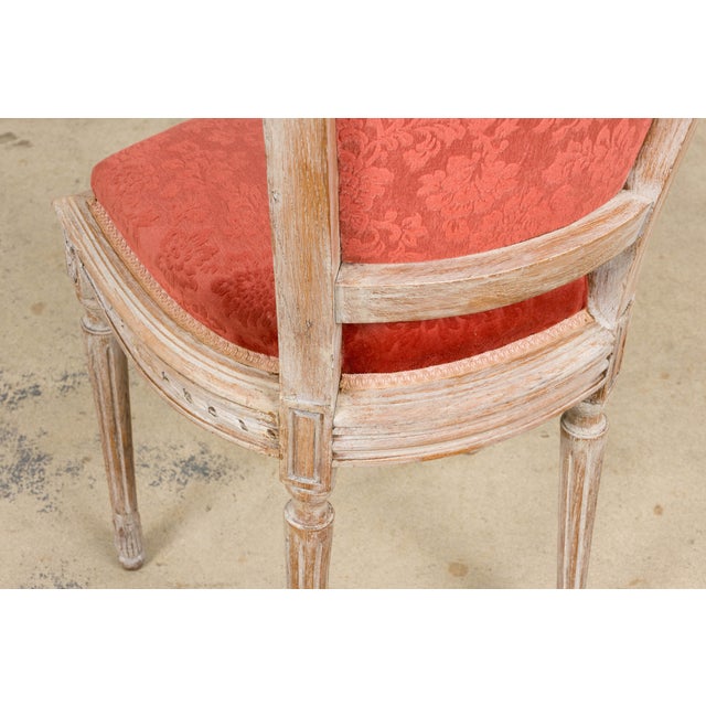 Antique French Louis XVI Style Painted Side Chairs W/ Red Velvet Damask – A Pair For Sale - Image 13 of 18