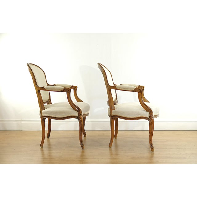 Antique Rococo Oak Armchairs with Light Beige Upholstery, Sweden, 1850s, Set of 2 For Sale - Image 5 of 9