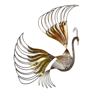 Large Signed Curtis Jere Peacock in Flight Wall Art – Vintage 1980s For Sale