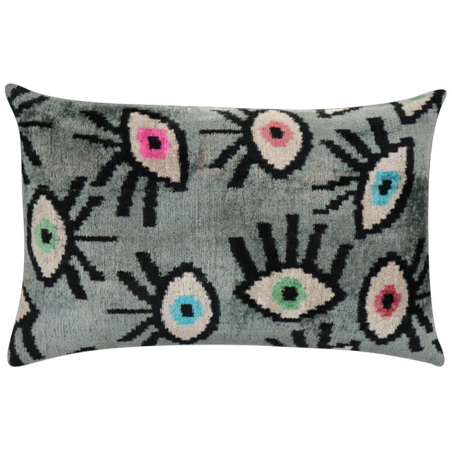 Contemporary Handmade Velvet Evil Eye Good Luck Throw Pillow & Down Feather Insert For Sale - Image 4 of 9