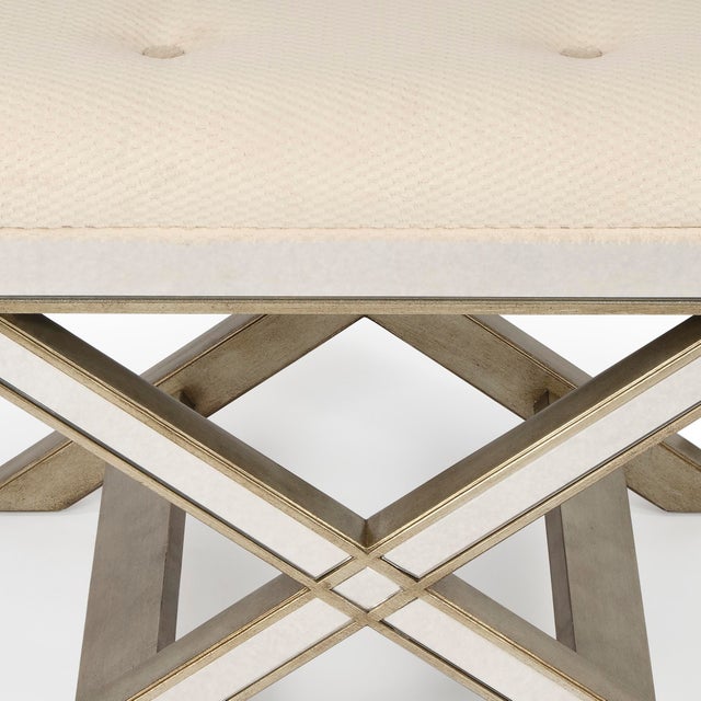 Wood Marlo Mirrored 26"W Vanity Stool, Cream For Sale - Image 7 of 8