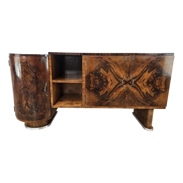 Art Deco Sideboard in Walnut and Briar with Aluminum Base, 1940 For Sale