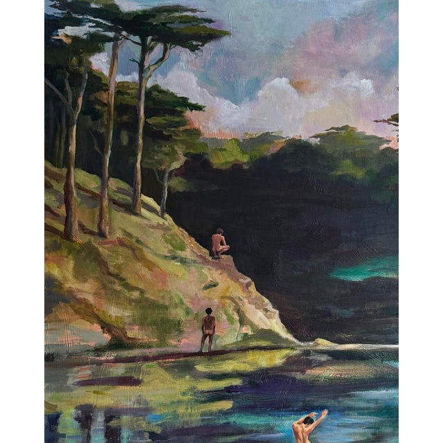 Figurative "The Boys at the River" Large Impressionist Figurative Landscape Painting by Michele Zuzalek For Sale - Image 3 of 5